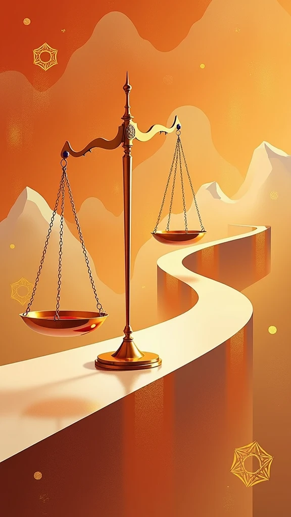 poster design,The end of the road is the scales representing the law,Wealth Elements,Gold Tone,Illustration Design,Flat,abstract,fractal design