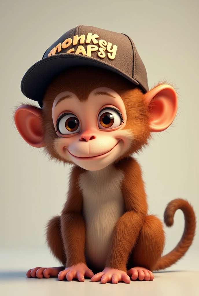 A monkey with a cap that says Monkey Caps