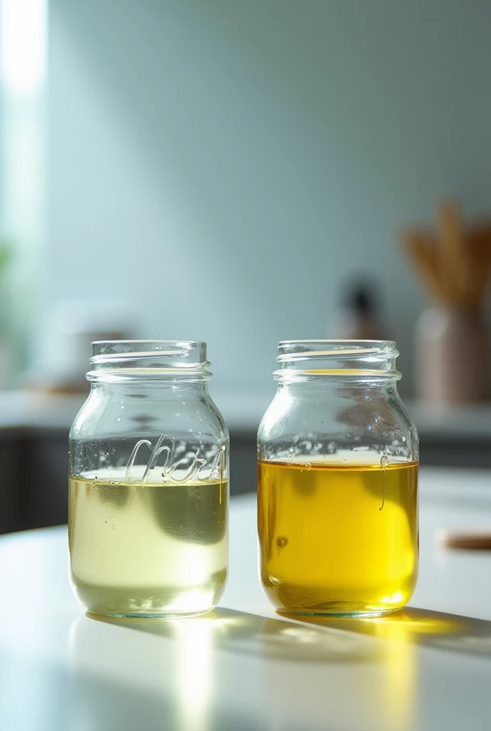 Experiment preparation: Fill the two jars with approximately 50 ml of water and add 25 ml of vegetable oil to each one..
Add the emulsifier:
In one of the jars, add a teaspoon of liquid soap or a raw egg yolk.
The other bottle is left without emulsifier to act as a control..
agitation: Close both bottles tightly and shake vigorously for about 30 seconds..
Immediately observe the mixture in both jars and then let the mixtures rest for a few minutes..
Observation:
Observe the stability of the mixtures. In the bottle without emulsifier, The oil and water should quickly separate into two layers..
In the bottle with emulsifier, The mixture should remain more homogeneous for a longer period.
Record of results: Note the differences in the stability of the mixtures and the time it takes for them to separate..