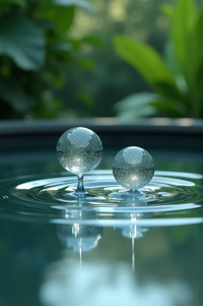 Two drops of water dancing on top of a pond