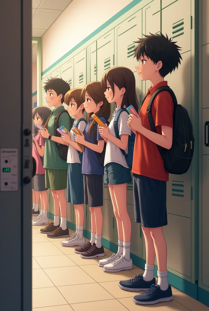 Students line up to receive their items.