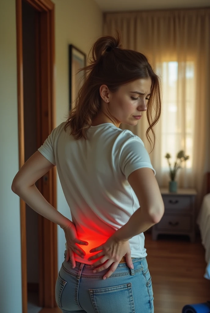 lady in kitchen having severe back pain