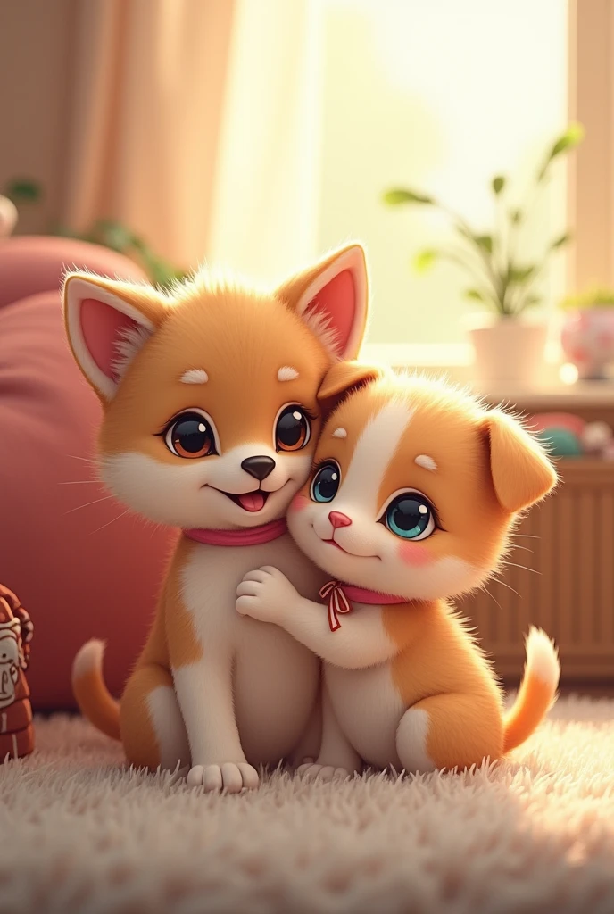 Cute kitten and puppy