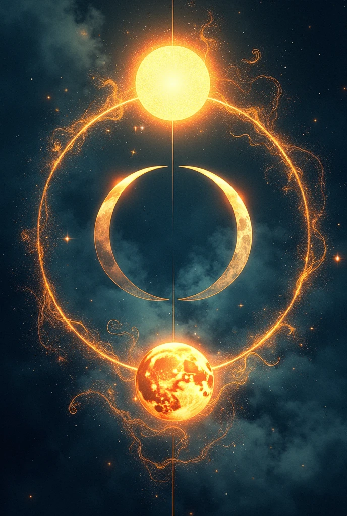 want a picture of the moon and the sun symbolizing that the moon always returns to the sun now I want a great picture and at the end the infinite eclipse I want the cycle too