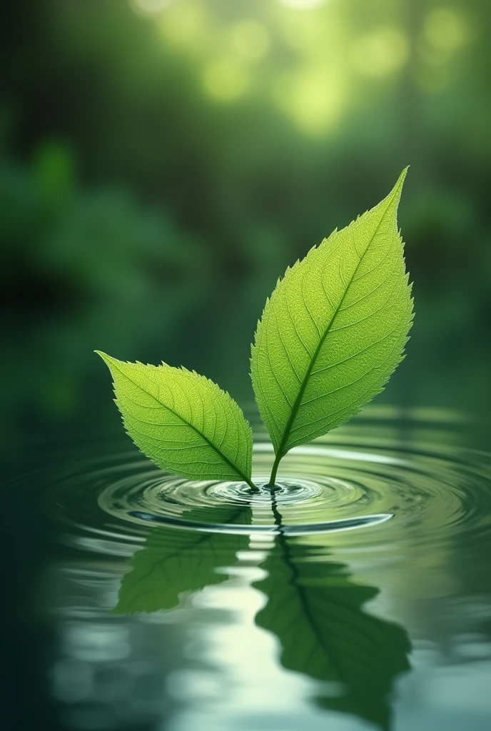 Two leaves of a tree dancing over a small lake
