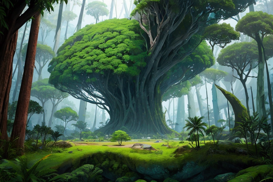 Sudden megalithic civilizations dot the deep jungle
Undiscovered, covered by huge trees, unexpected modern civilization, best image quality