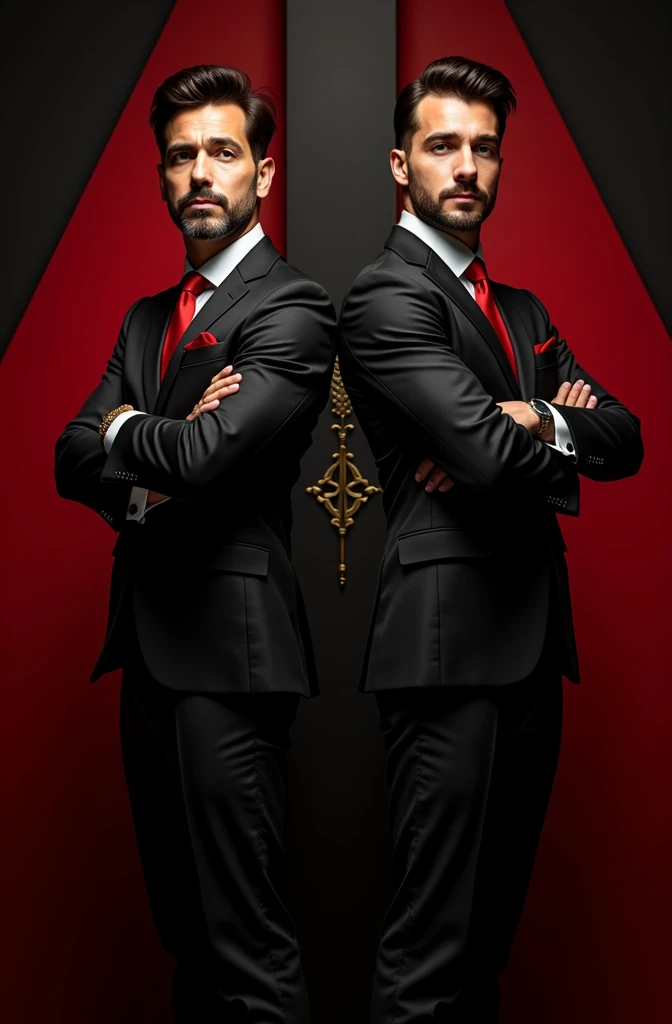 Make written form of team brothers official portrait use black and red colours 