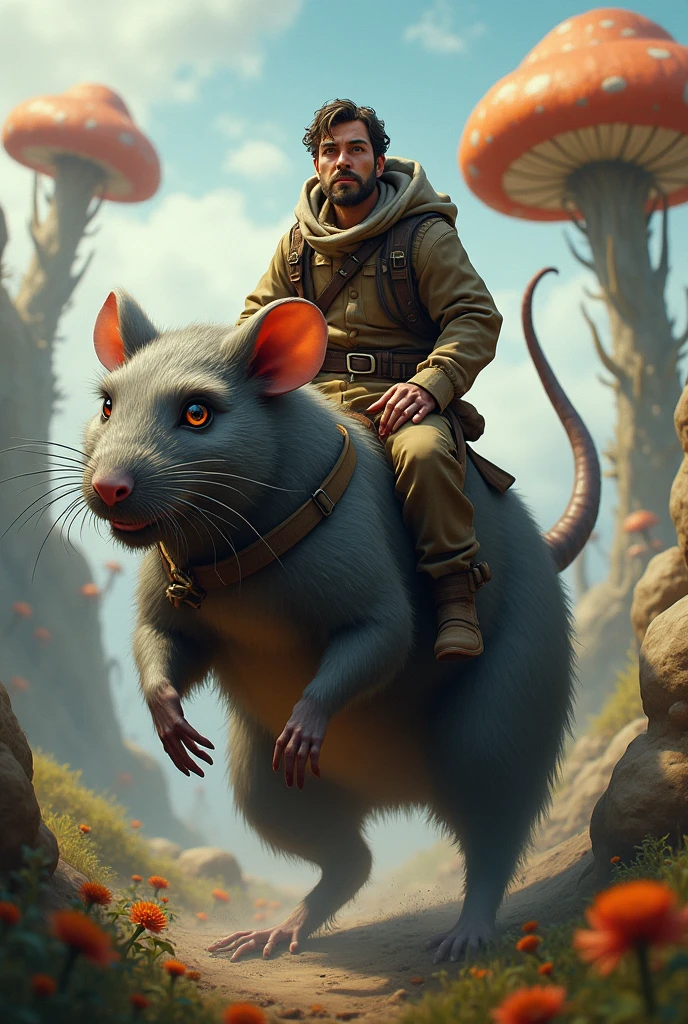 man riding a rat