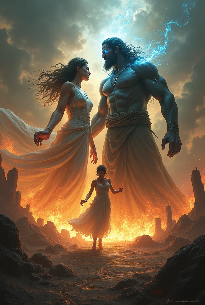makes hades scary and demeter looks magnificent, make it look like they're fighting each other fiercely. Also, put some people between their fight, a woman.