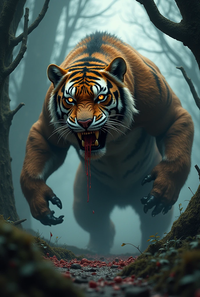 Tiger And bears are mated to become scary hybrid animals