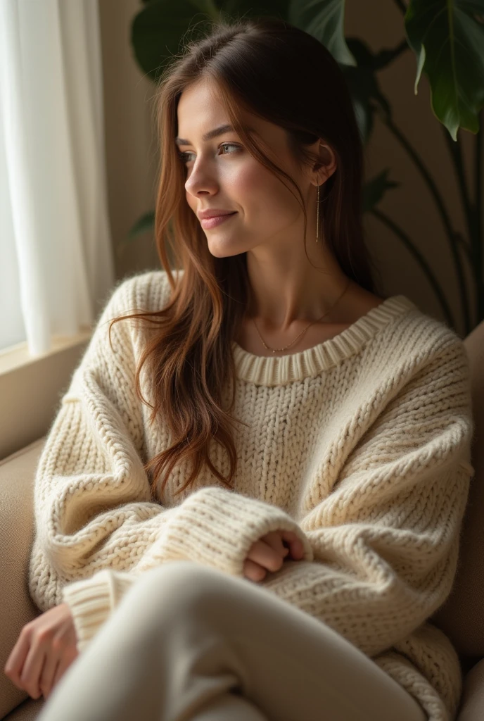 woman in cozy clothes 18k