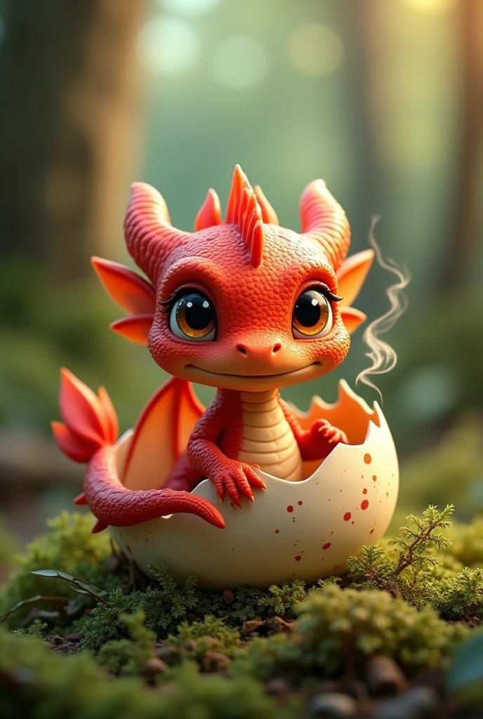 A cute red dragon just hatched from an egg but can breathe fire.