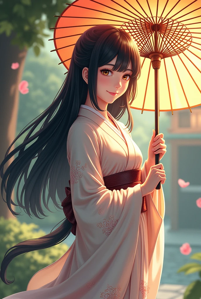 Kagura exorcist sweet smile with seimei umbrella in kimono