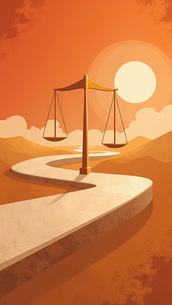 poster design,Abstract Road,The visual center is the scales representing law,Wealth Elements,Gold Tone,Illustration Design,Flat,Fractal Art,The picture is clean,No text or messy lines appear