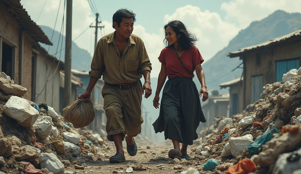 poor mother and father hard work in rubbish 