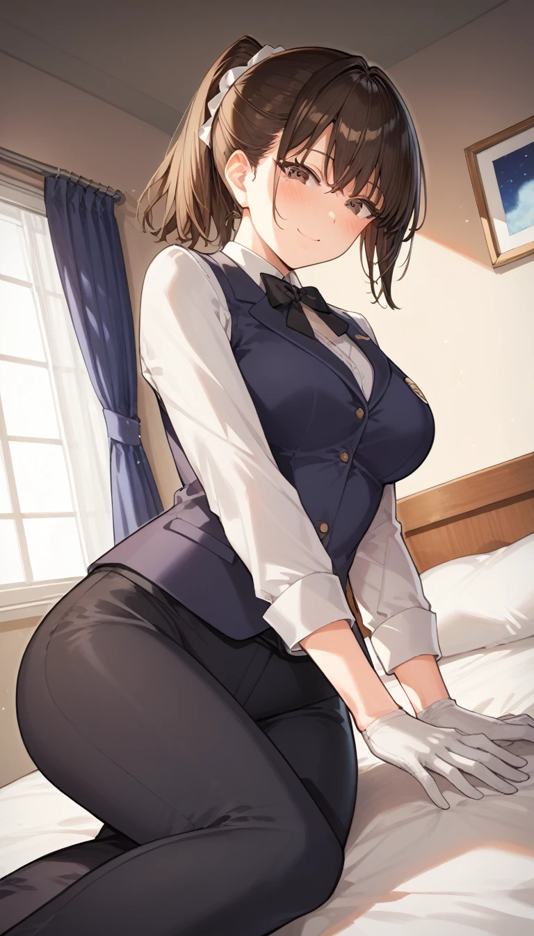 Artats, Mechanical halo, Large Breasts, Black Dress, Neck ribbon, Long sleeve, Black Gloves Break
(Browsing Caution), One girl, Panties as a gift, White panties, Holding,Holding panties, Upper body break, Nipples
(A shy smile:1.2), (blush:1.2), Half-close your eyes, Happy, :b BREAK Anime Style, Official Art, finest masterpiece, Highest quality, Highest Resolution, 8K, Most detailed, Perfect Anatomy, Blake in an oil painting style bedroom, Old Japanese house, Dust, Dust, Highly detailed and very beautiful 16K CG wallpaper