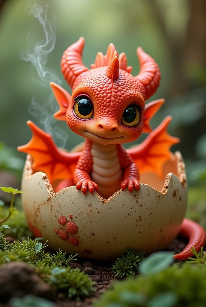 A cute red dragon just hatched from an egg but can breathe fire.