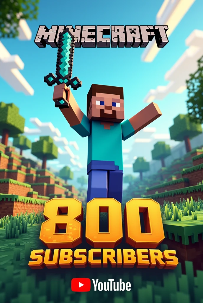 A minecraft poster saying +800 subscribers on youtube