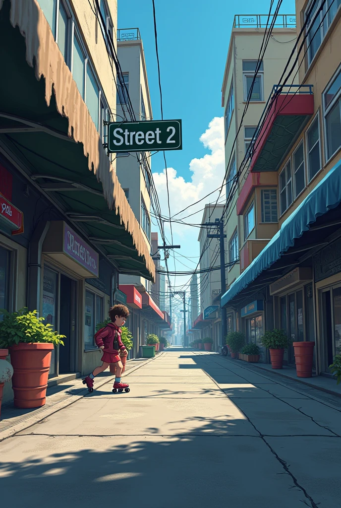 A cover for a street that looks like a street with a sign that says street 2 and has some roller skates on it
