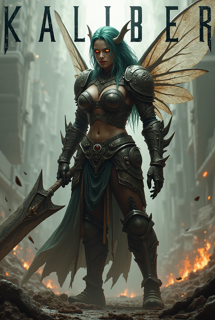 Dirty fairy badass soldier with word KALIBER in big letters 