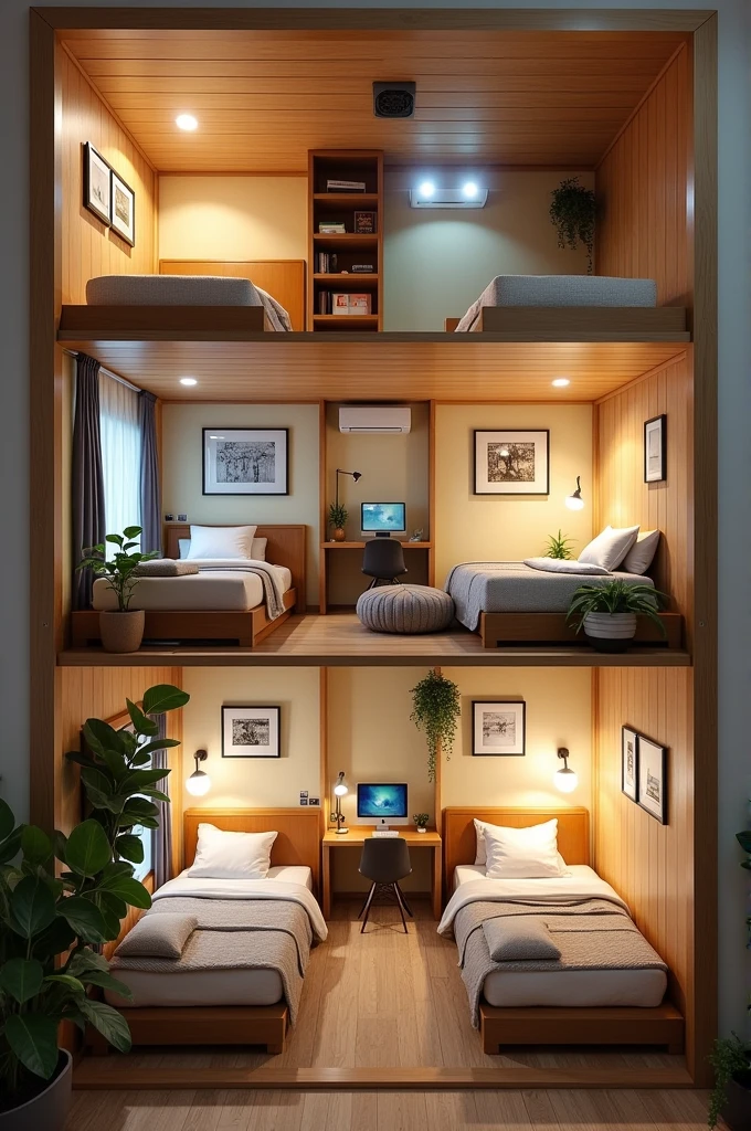 organize a college student's room into a 4-bedroom.5 meters long by 3.5 meters wide by 2.5 meters high