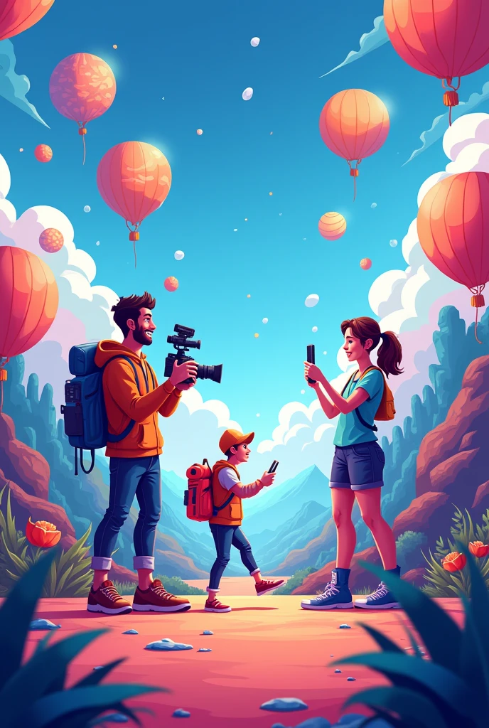 Image to promote a Videography training for social networks with vibrant and animated colors in a cartoon version