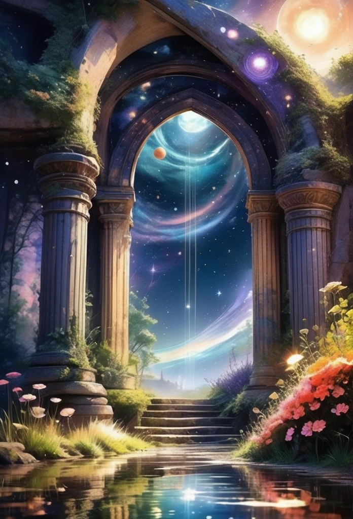 The prompt generated with the given theme "Forgotten Gateway of Time and Space" is as follows:

```
forgotten gateway of time and space,aged weathered stone archway,pastel sunset fading into twilight,mysterious worn-out inscriptions,buried secrets and ancient wisdom,enchanted atmosphere,faintly glowing,ancient moss-covered stone floors,whispers of forgotten legends,distant shimmering stars,portal to another dimension,glimpses of distant galaxies,faded memories of forgotten travelers,mystical energy radiating from the gate,crumbling celestial gate,overgrown with ivy and vines,dark ruins of an alien civilization,unraveling cosmic mysteries,sublime connection between past and future,magical convergence of time and space,hidden door to parallel universes,dissolving boundaries between dimensions,mysterious flickering lights,celestial harmony,healing aura of the gateway,cosmic symphony of colors,transcendent experience,transformation beyond imagination,unveiling hidden truths,whispering echoes of the universe,breathtaking celestial landscape,vortex of swirling stars and galaxies,ever-changing cosmic patterns,mirage of timelessness,cosmic ballet of planets and constellations,surreal serenity of the gateway,hallway to the infinite.
```

Remember, the prompt is a combination of tags describing the main subject of the image, materials used, additional details, image quality, art style, color tones, and lighting.Moon Light