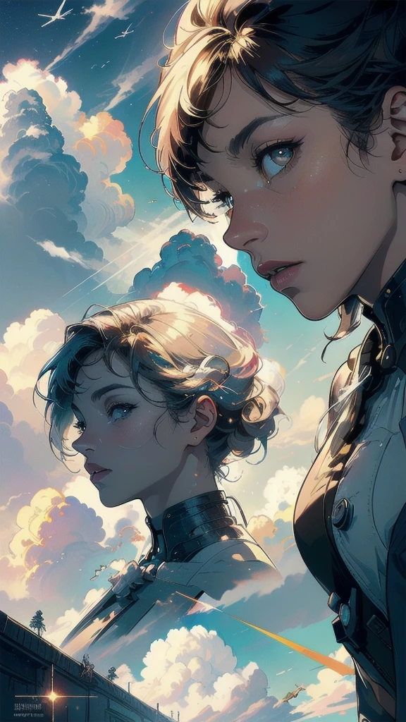 (((masterpiece, highest quality))),(((solo:1.2))),(((1girl:1.2))),32k wallpaper, very detailed, poster, vintage science fiction,(((((geometric cinematic movie poster))))),((((mid century modern)))),(((((portfolio))))),(((((Close-up))))),(((((bust up))))),((((more various angle)))),(((highlight))),((((heterochromia)))),(((complete. detailed face))),(((Extremely talented))),(((most complecated machine))),(((Overall colorfully))),((((((Absolutely cloud rbackground)))))),(((Very multi-layered cumulonimbus clouds)))