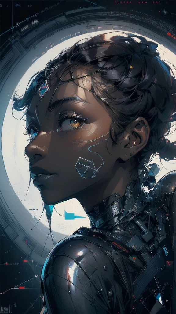 (((masterpiece, highest quality))),(((solo:1.2))),(((1girl:1.2))),32k wallpaper, very detailed, poster, vintage science fiction,(((((geometric cinematic movie poster))))), ((((bauhaus)))),(((abstract))),((((mid century modern)))),(((((portfolio))))),(((((Close-up))))),(((((bust up))))),((((more various angle)))),(((highlight))),((((heterochromia)))),(((complete. detailed face))),(((Extremely talented))),(((most complecated machine))),(((Overall colorfully))),((((((Absolutely simple background)))))),(((((great black skin alone strong woman))))),