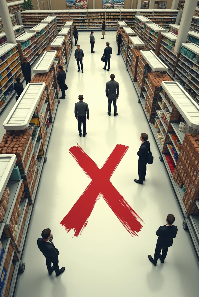 Create an image of a store inside where the soap aisle is crossed out with an X