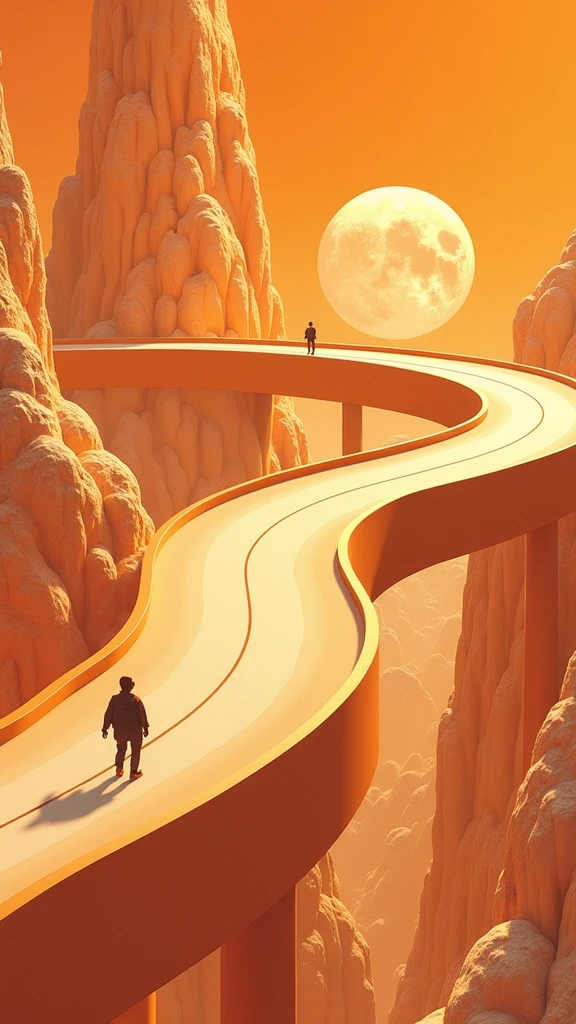 poster design,The road winds through the huge balance,Exaggerated composition,Virtual Reality,Wealth Elements,Gold Tone,Illustration Design,Fractal Art,masterpiece,Clean picture