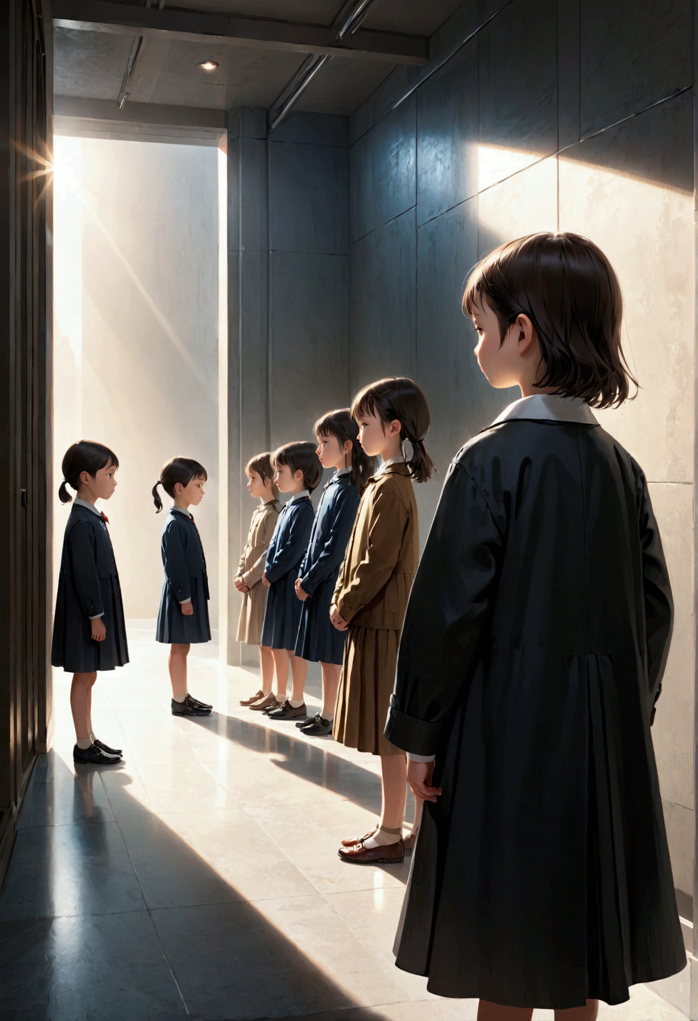 Children line up