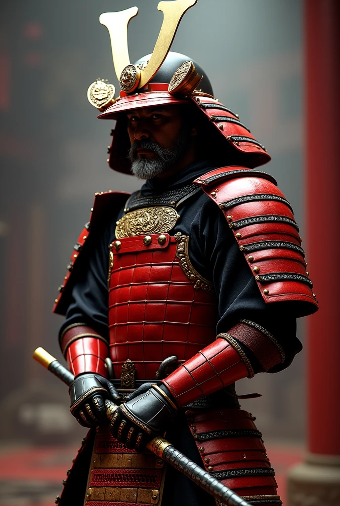 a mystical samurai in red armor, highly detailed, realistic, photo-realistic, 8k, extremely detailed, award winning art, cinematic lighting, dramatic shadows, intricate armor details, samurai sword, katana, stoic expression, warrior, feudal japan, red and gold color palette, epic, grandiose, magnificent, awe-inspiring