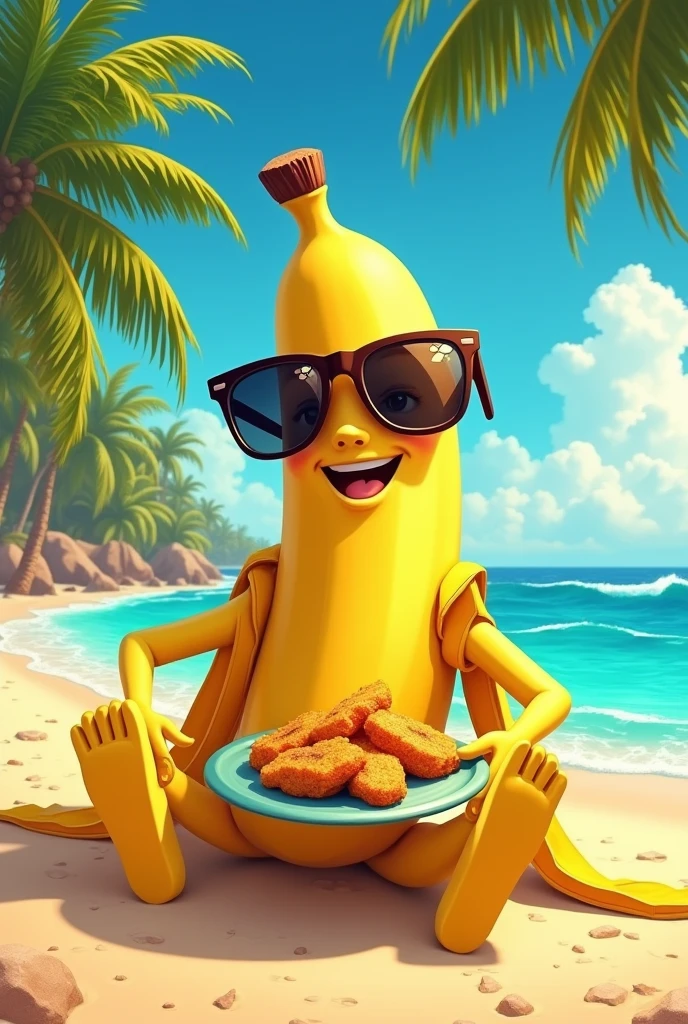 cool banana on a beach eating chifle