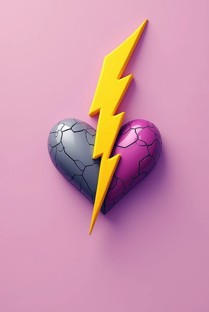 Create a grey heart and a purple heart connected by a yellow lightning bolt