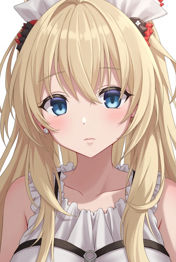 Long Hair, Blushing, Blonde, blue eyes, Simple Background, accessories, Close your mouth, Earrings, tears, mask, High resolution, Contemptuous eyes, accessories, anime,