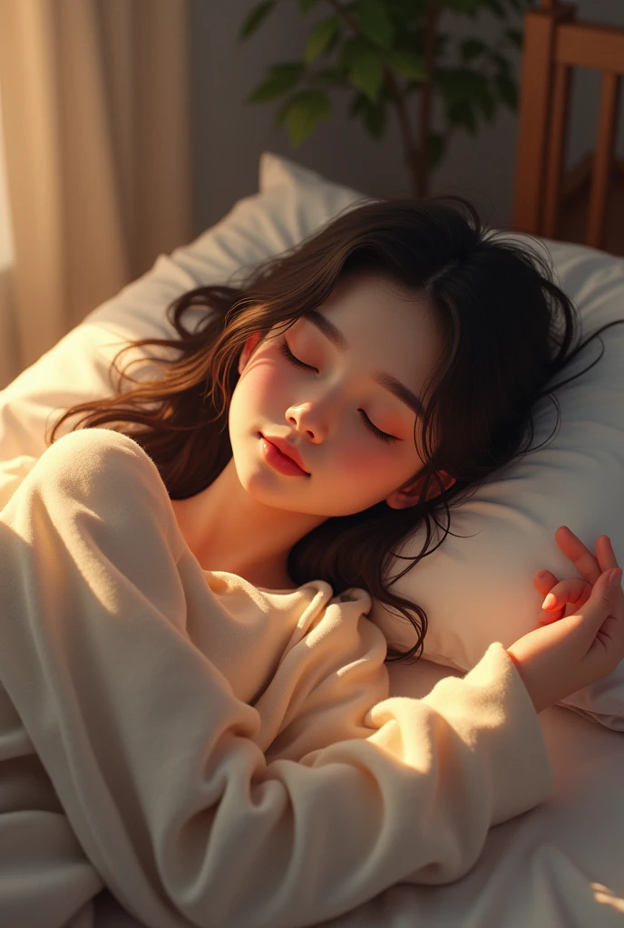 lying on her bed