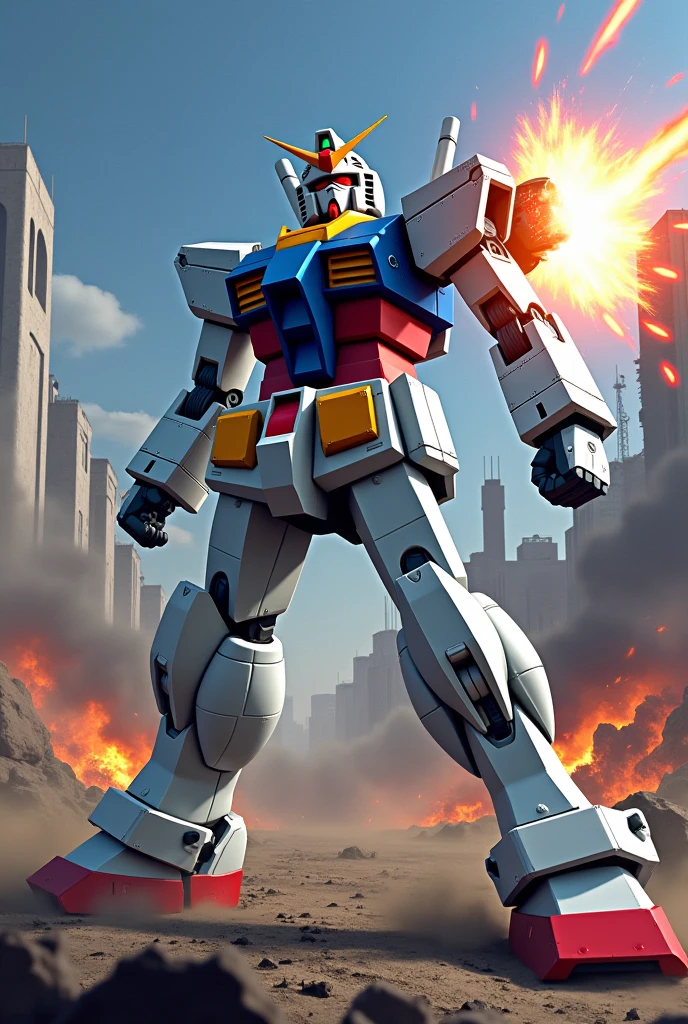 Gundam,RX78-2, (masterpiece:1.2), 最high quality, high quality, High resolution, (Super detailed), Detailed Background, Last Shooting、The head of the Zeong flies off