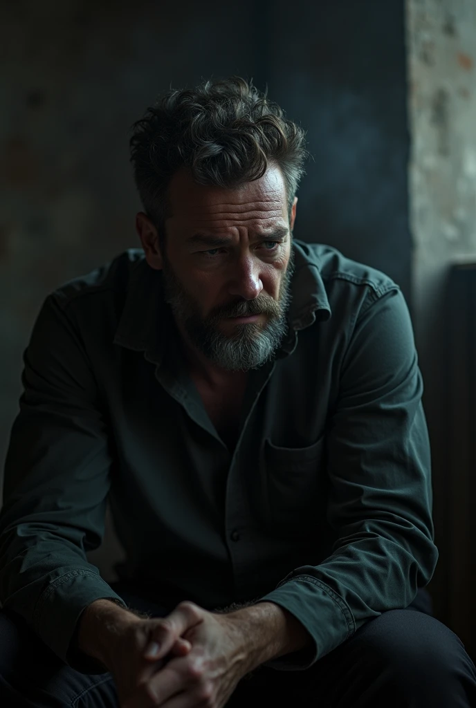 30 year old bearded man depressed by mockery, trust destroyed,