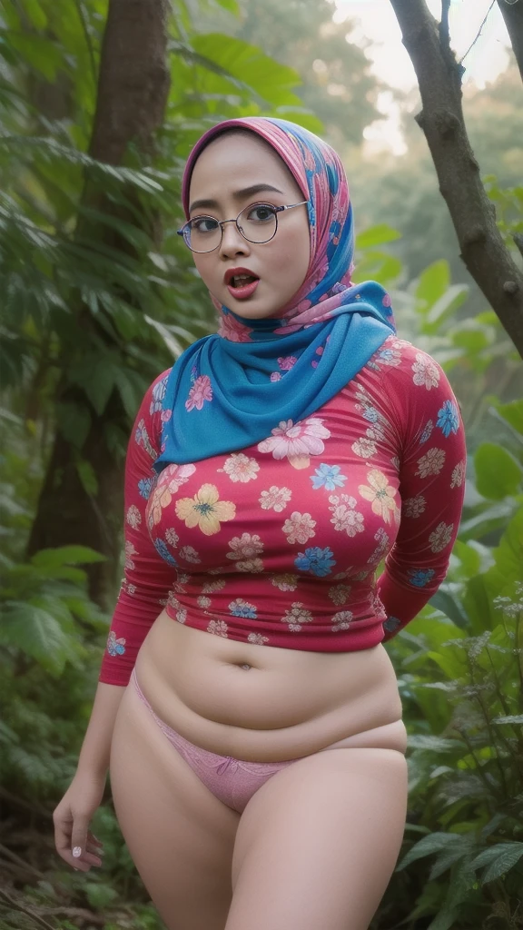 BBW chubby, MALAYSIA 59 year old female with pink Hijab, big ass & Saggy breasts, Smile, Play with very deep flood water, 