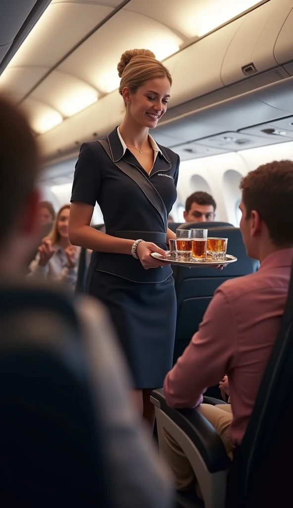 Very beautiful stewardess, Beverage service, Air France, whole body, Inside the plane