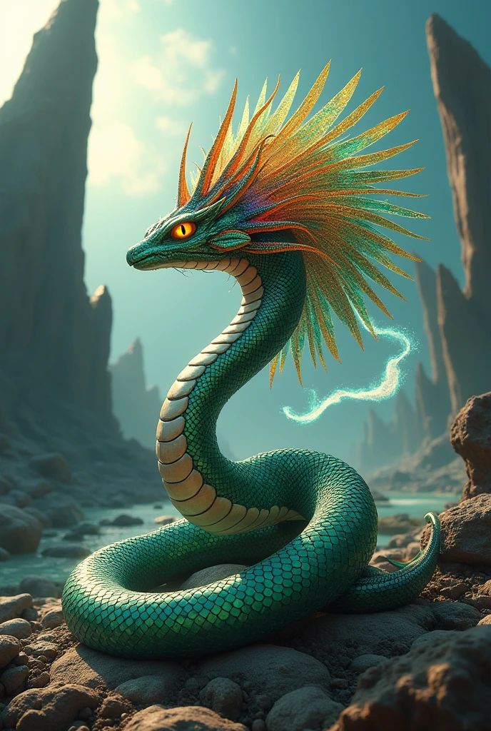 I want you to design Quetzalcoatl and change 5 things that would not be common to see him