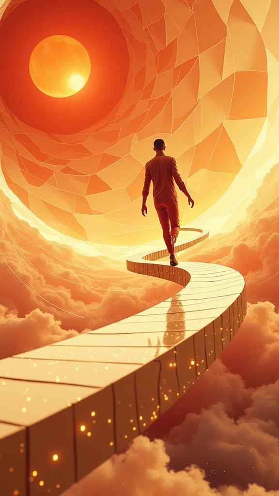 poster design，the way，Sense of direction，modern style，Fractal Art，Exaggerated composition，Virtual Reality，Wealth Elements，Gold Tone，Illustration Design，Flat，masterpiece，Clean picture，Don&#39;t show up
