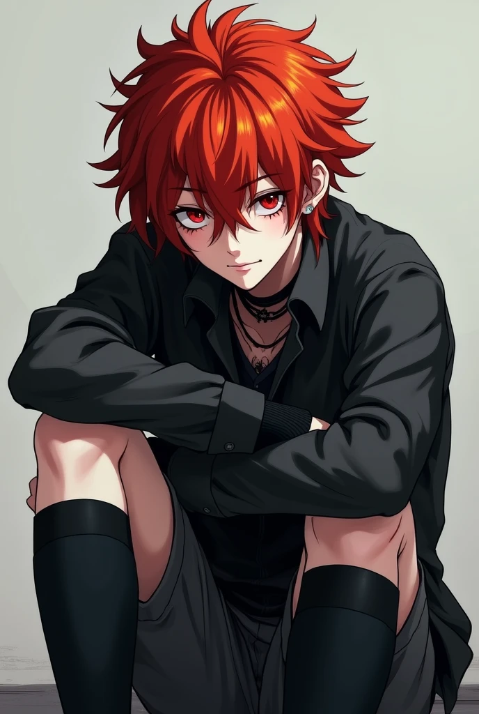 red hair emo boy with knee socks