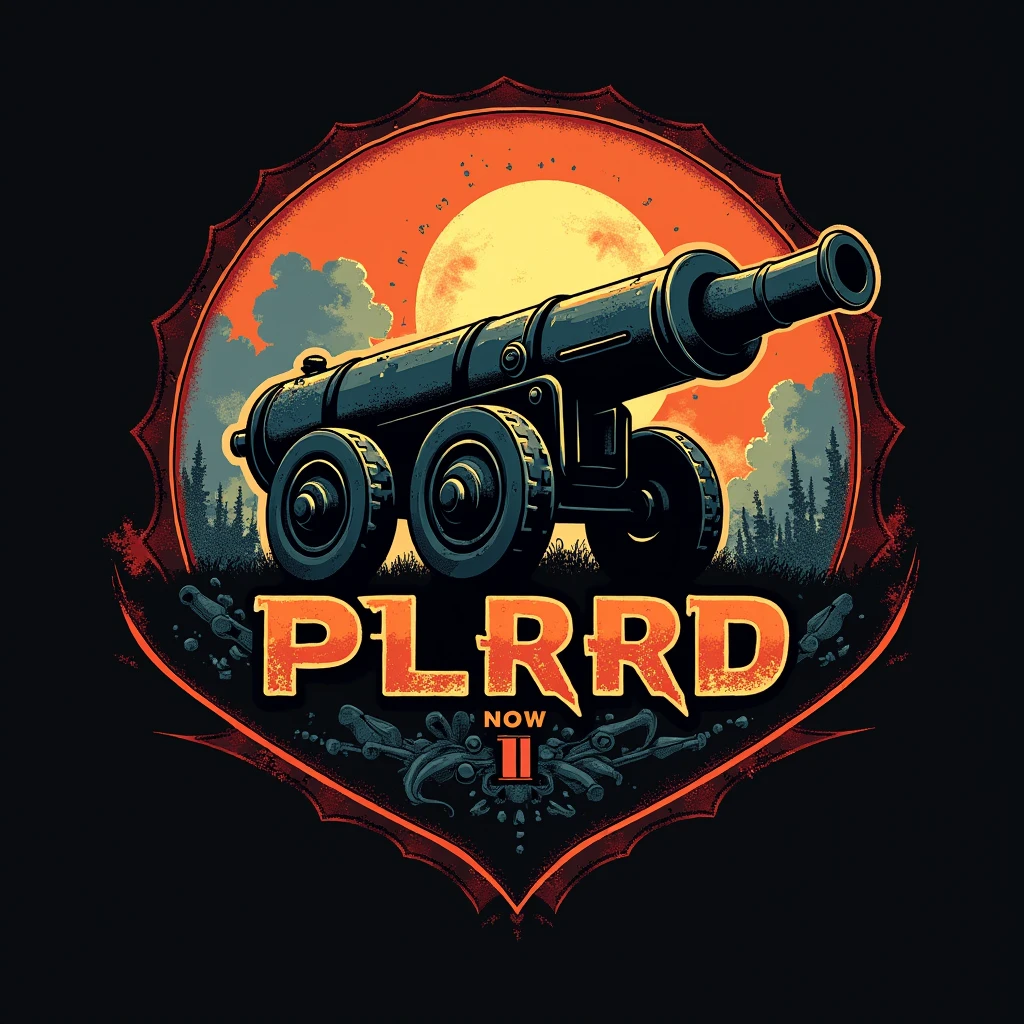 Create a logo that has a cannon and for a song with these lyrics (P L R rd)
