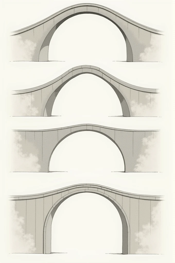 • Types of Arches in Bridges :
or Semicircular Arch: It is the simplest and most traditional type, with a perfect semicircular curve.
the Segmental Arch: It has a less pronounced curve than a semicircular arch., which allows for greater lights.
the Elliptical Arc: Used in designs where a lower profile is required, making it ideal for urban areas.
or Three-Jointed Arch: Provides additional flexibility, which can be useful in areas with seismic activity.