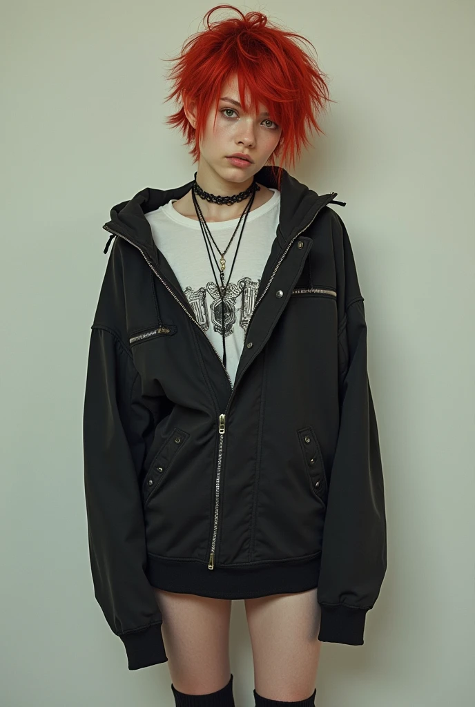 red hair emo boy with knee socks and female clothes