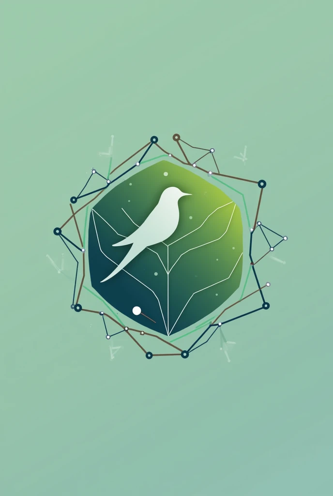 creative and innovative logo, hexagonal, with a migratory bird, tree leaf, soft green tones, blue and brown, with connectivity networks, Include "EcoNica" with sans-serif font