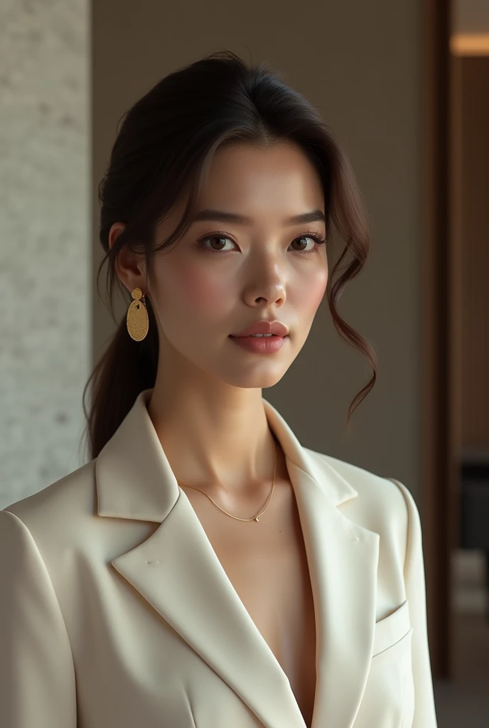 Discreet 32-year-old woman with a modern 18k style look