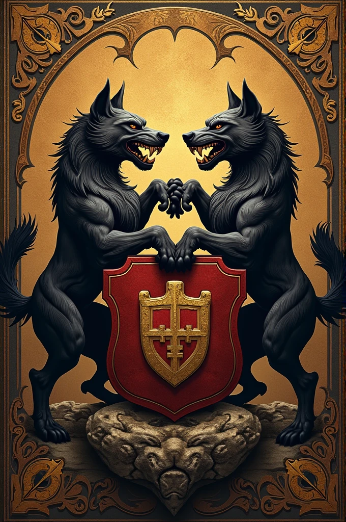 Coat of arms with two angry dogs written brutus